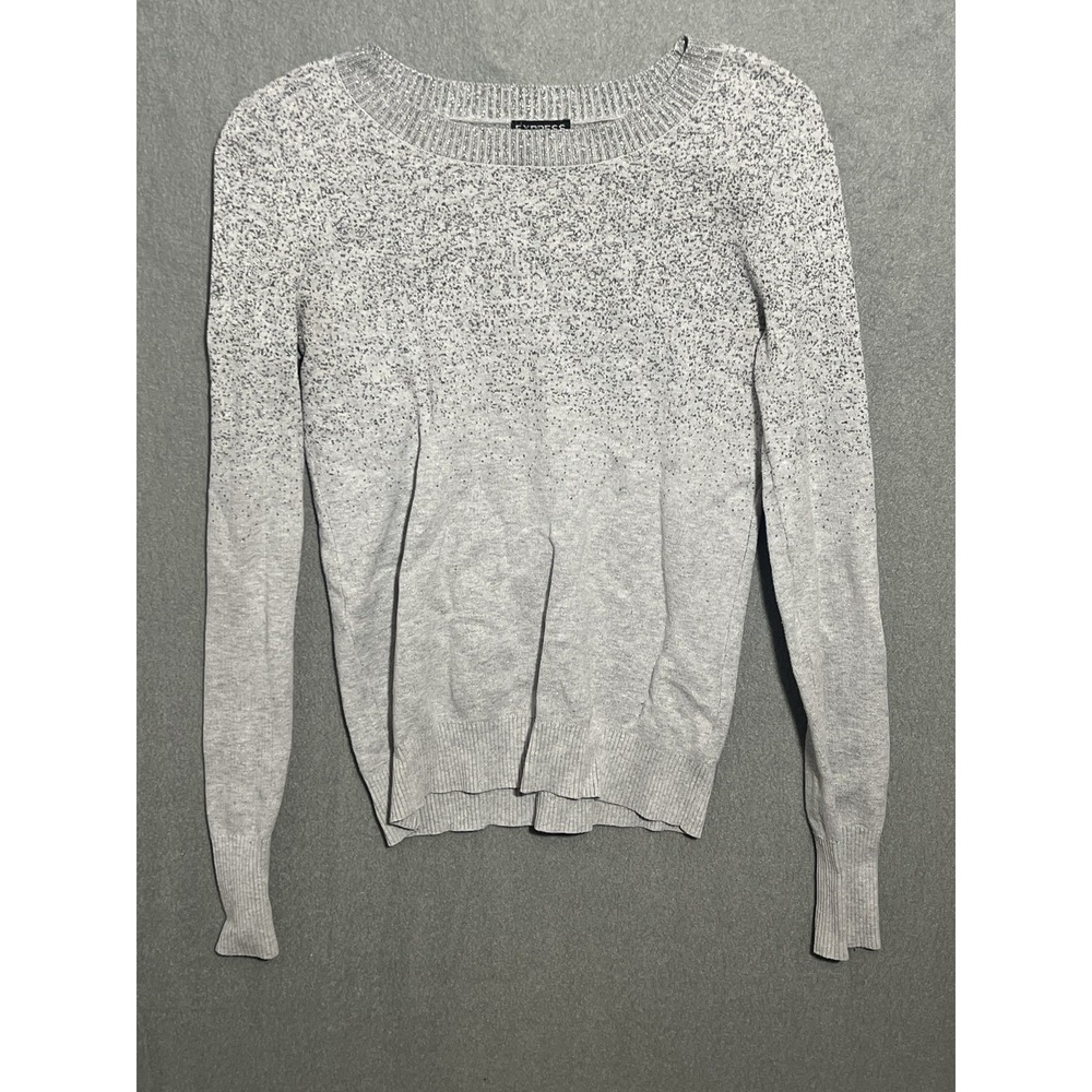 Express Women's Speckled Metallic Ombre Crew Neck Sweater Grey Size S